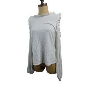 Milly Size M Medium White Cold Shoulder Long Sleeve Knit Top